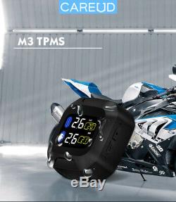 CAREUD Motorcycle TPMS Tyre Tire Pressure Monitoring System +2 Sensor Waterproof