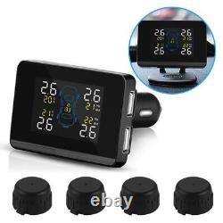 Car Auto Dual USB Wireless TPMS Tire Tyre Pressure Monitoring System+4 Sensors