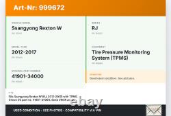 Control Unit ECU module ECU Tire-pressure monitoring for Ssangyong Rexton W RJ
