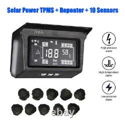 Digital LCD Solar TPMS Tire Temperature Pressure Monitor System 10 Sensor For RV