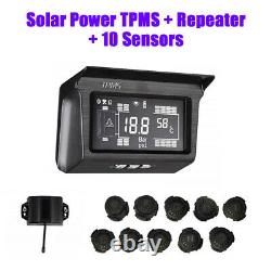 Digital Solar Power TPMS Tire Pressure Monitor System 10 Sensor For Trailer Bus