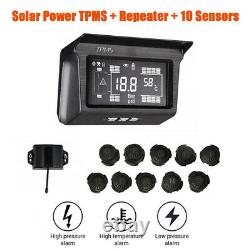Digital Solar TPMS Tyre Pressure Monitor System + 10 External Sensors For Bus RV