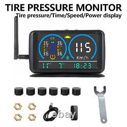 IP67 Car USB/Solar TPMS LCD Tire Pressure Monitoring System + 6 External Sensors