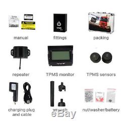 LCD Solar Power TPMS Tire Pressure Monitor System 8 Sensor & Repeater For Van RV