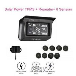 LCD Solar Power TPMS Tire Pressure Monitor System 8 Sensor & Repeater For Van RV