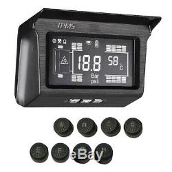 LCD Solar Power TPMS Tire Pressure Monitor System 8 Sensor & Repeater For Van RV