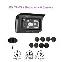 LCD Solar Power TPMS Tire Pressure Monitor System 8 Sensor & Repeater For Van RV