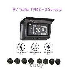 LCD Solar TPMS Tyre Pressure Monitor System 8 Sensor with Repeater For RV Trailer