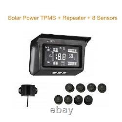 LCD Solar TPMS Tyre Pressure Monitor System 8 Sensor with Repeater For RV Trailer