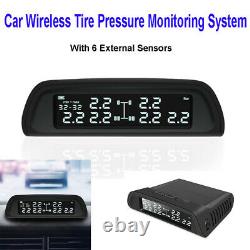 Solar Car Tire Pressure Monitor System USB Wireless LCD TPMS with 6 Sensors Auto