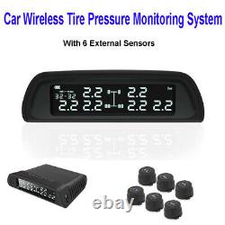 Solar Car Tire Pressure Monitor System USB Wireless LCD TPMS with 6 Sensors Auto