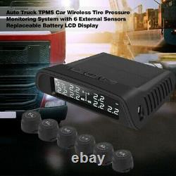 Solar Car Tire Pressure Monitor System Wireless USB LCD + 6 Sensors Auto Truck