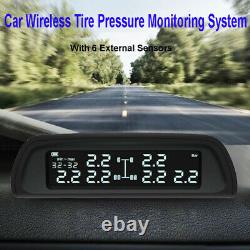 Solar Car Tire Pressure Monitor System Wireless USB LCD + 6 Sensors Auto Truck