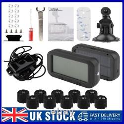 Solar Car Tire Pressure Monitoring Wireless Tire Pressure Detector + 10 Sensors