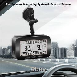 Solar LCD TPMS Tire Pressure Monitoring System Fits BUS RV With 8 External Sensors