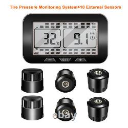 Solar LCD TPMS Tire Pressure Monitoring System For RV BUS With 10 External Sensors