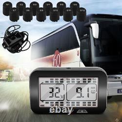 Solar LCD Tire Pressure Monitor System 12 External Sensors TPMS For Car RV Truck
