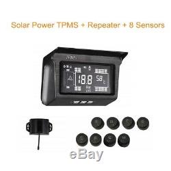 Solar Power TPMS Tire Pressure Monitoring System 8 Sensor with Repeater For Van RV