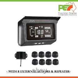 Solar Power TPMS Tyre Pressure Monitor System 8 Sensor & Repeater For Truck RV