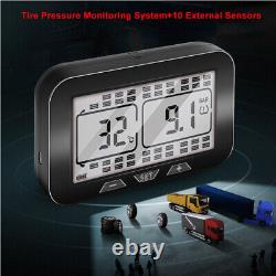 Solar TPMS LCD Tire Pressure Monitoring System Fits BUS With 10 External Sensors