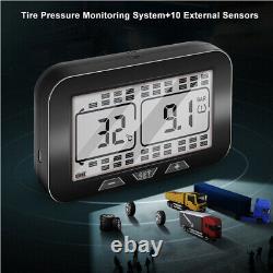 Solar TPMS LCD Tire Pressure Monitoring System Fits BUS With 10 External Sensors