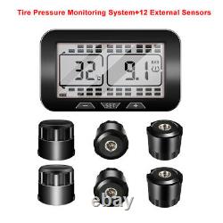 Solar TPMS LCD Tire Pressure Monitoring System Fits Truck + 12 External Sensors