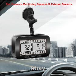 Solar TPMS LCD Tire Pressure Monitoring System Fits Truck With 12 External Sensors