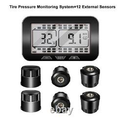 Solar TPMS LCD Tire Pressure Monitoring System Fits Truck With 12 External Sensors