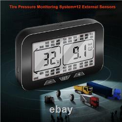 Solar TPMS LCD Tire Pressure Monitoring System Fits Truck With 12 External Sensors