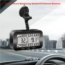 Solar TPMS LCD Tire Pressure Monitoring System fit Trailer With 8 External Sensors
