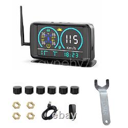 Solar TPMS Tyre Tire Pressure Monitoring System for Truck RV Caravan 6 Sensors