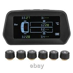 Solar Tire Pressure Monitoring System, USB TPMS 12.0bar Alarm With 6 Sensors Trucks