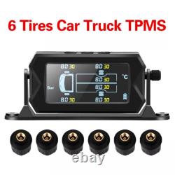 Solar Wireless TPMS LCD Car Truck Tire Pressure Monitoring 6 External Sensors