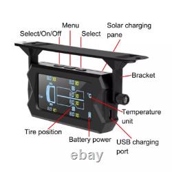 Solar Wireless TPMS LCD Car Truck Tire Pressure Monitoring 6 External Sensors