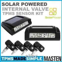 TPMS Solar Power Tyre Pressure Monitoring System LCD Internal Valve Sensors x 4