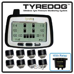 TYREDOG TPMS with 8 Cap Sensor Tire Pressure Monitor for RV, Trucks and Dullies
