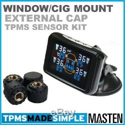 Tyre Pressure LCD TPMS Monitoring System External Sensors x 4 Wireless Caravan