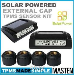 Tyre Pressure Monitoring TPMS System LCD Solar Powered External Cap Sensors x 4