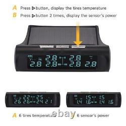 Wireless Car Tire Pressure Monitor 6 External Sensor Digital TPMS 8bar USB Solar