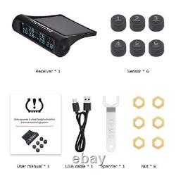 Wireless Car Tire Pressure Monitor 6 External Sensor Digital TPMS 8bar USB Solar