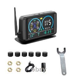 Wireless Solar TPMS LCD Car Tire Pressure Monitoring System 6 External Sensors
