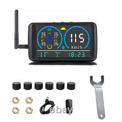 Wireless Solar TPMS LCD Car Tire Pressure Monitoring System 6 External Sensors