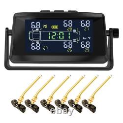 Wireless Solar USB Tire Pressure Monitoring System TPMS Alarm 6 External Sensors