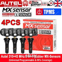4PCS Autel TPMS MX-sensor 433MHz et 315MHz Valve en caoutchouc programmable universelle