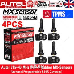 4PCS Autel TPMS MX-sensor 433+315MHz 2-en-1 Valve en Caoutchouc Universelle Programmable