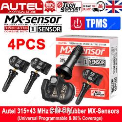 4PCS Capteur TPMS Autel MX 433 MHz et 315 MHz 2 en 1 programmable en caoutchouc pour pression des pneus
