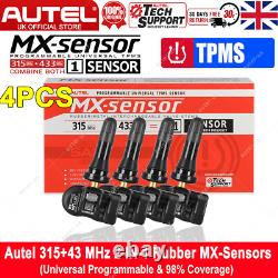 4PCS Capteur de pression des pneus Autel TPMS MX-sensor 315MHz 433Mhz programmable en caoutchouc