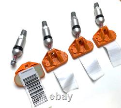 Ensemble de 4 nouveaux capteurs TPMS Audi A3 S3 A4 S4 A5 S5 A6 A7 S7 A8 authentiques avec valves argentées.