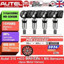 Lot de 4 capteurs TPMS Autel MX-Sensor 315MHz et 433MHz 2 en 1 pour pression des pneus auto, métal