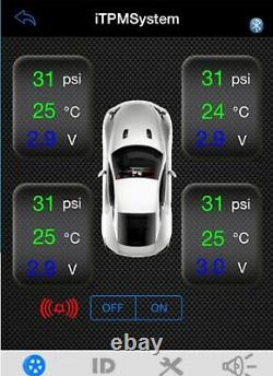 Système De Moniteur De Pression Des Pneus Tpms Bluetooth Car Motorcycle 4cap Sensors Extern